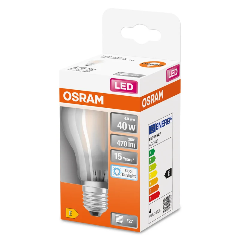 Lampe LED OSRAM LED Retrofit CLASSIC A 4W 865 Frosted E27, 470 lm, 6500 K, Lumière du jour froide