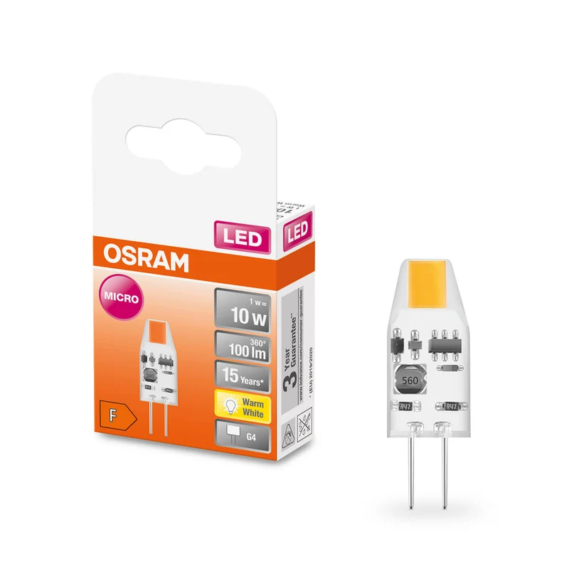 Lampe LED OSRAM à culot à broches PIN MICRO 12 V 1 W 827 Clear G4, 100 lm, 2700 K, blanc chaud