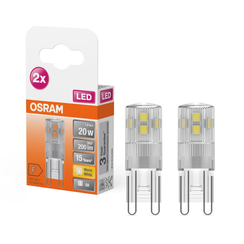 Lampe LED OSRAM PIN G9 1,9 W 827 Clear G9, 200 lm, 2700 K, blanc chaud, lot de 2