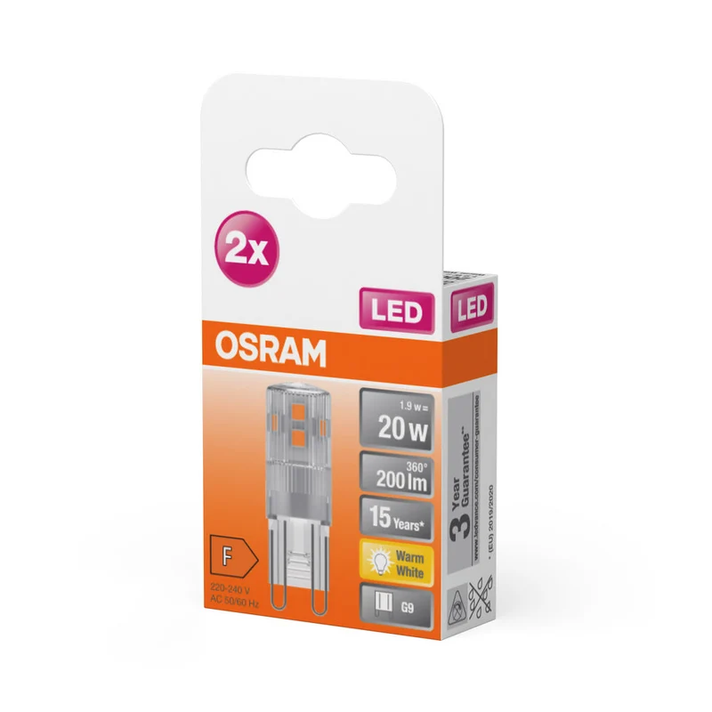 Lampe LED OSRAM PIN G9 1,9 W 827 Clear G9, 200 lm, 2700 K, blanc chaud, lot de 2