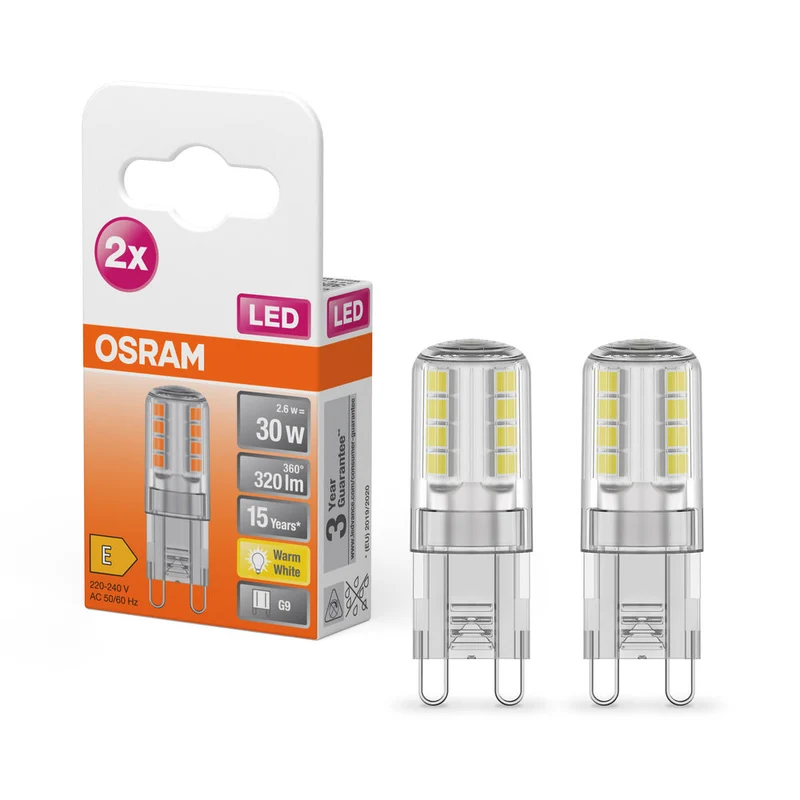 Lampe LED OSRAM PIN G9 2,6 W 827 Clear G9, 320 lm, 2700 K, blanc chaud, lot de 2