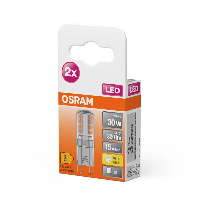 Lampe LED OSRAM PIN G9 2,6 W 827 Clear G9, 320 lm, 2700 K, blanc chaud, lot de 2