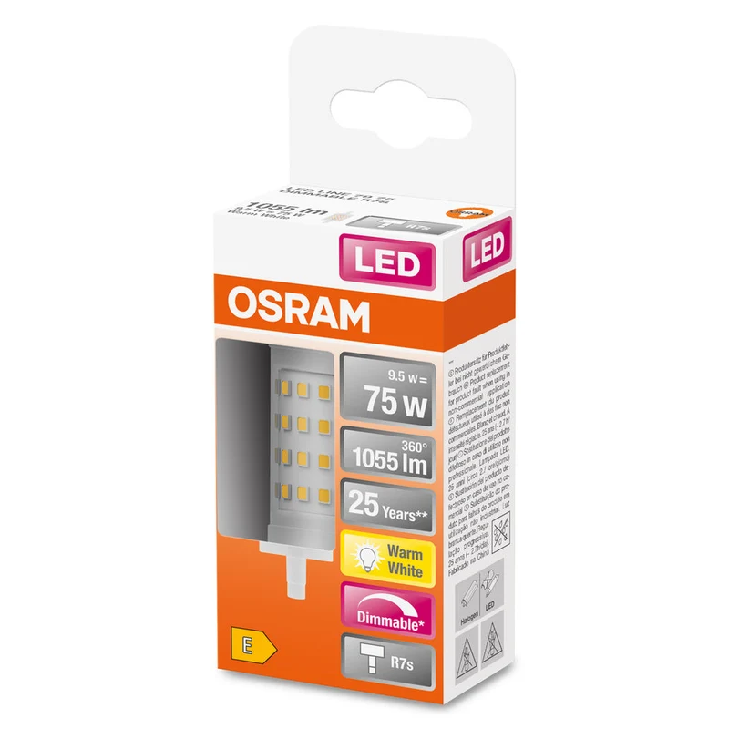 Lampe LED OSRAM LED LINE R7S DIM 9,5 W 827 Clear R7s, 1055 lm, 2700 K, blanc chaud
