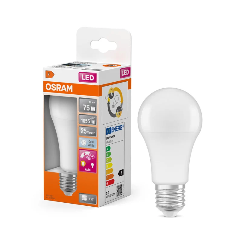 Lampe LED OSRAM DAYLIGHT SENSOR CLASSIC A 10W 840 Givrée E27, 1055 lm, 4000 K, blanc froid