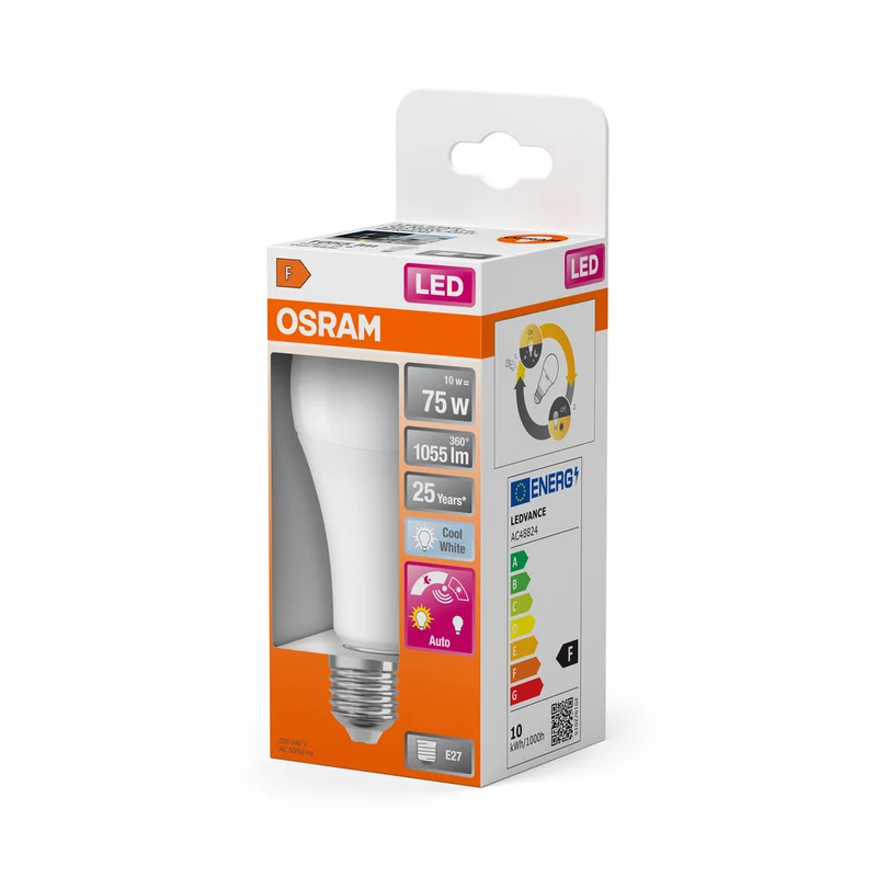 Lampe LED OSRAM DAYLIGHT SENSOR CLASSIC A 10W 840 Givrée E27, 1055 lm, 4000 K, blanc froid