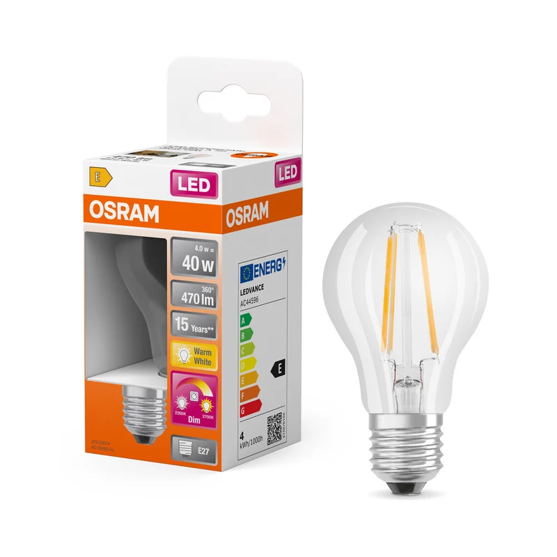 Lampe LED OSRAM CLASSIC A GLOWdim 4 W 822…827 E27, 470 lm, 2 200…2 700 K, blanc chaud réglable