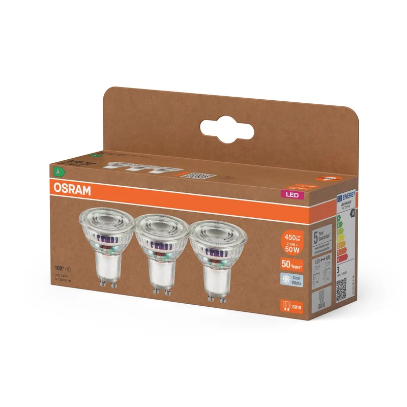 Lampe LED à réflecteur OSRAM Energy Class, 2,5 W, 450 lm, EEK A, blanc froid, GU10