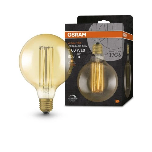 Lampe LED OSRAM Vintage 1906, teinte dorée, 8,8 W, 806 lm, blanc chaud, E27
