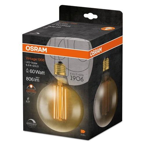 Lampe LED OSRAM Vintage 1906, teinte dorée, 8,8 W, 806 lm, blanc chaud, E27