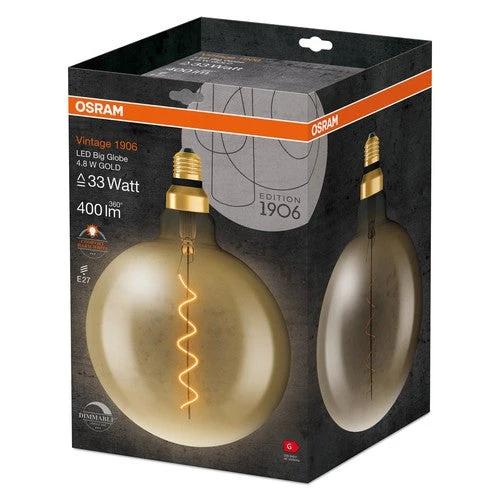 Lampe LED OSRAM Vintage 1906, teinte dorée, 4,8 W, 400 lm, blanc chaud, E27