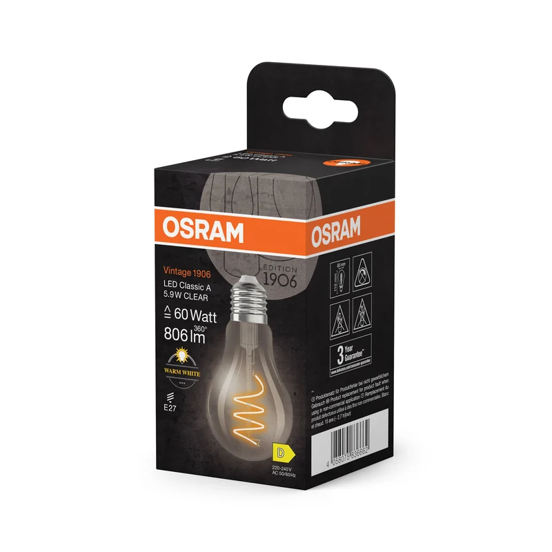 OSRAM Vintage 1906 Classique LED-Lampe Clair, 5.9W, 806lm, E27, Blanc chaud