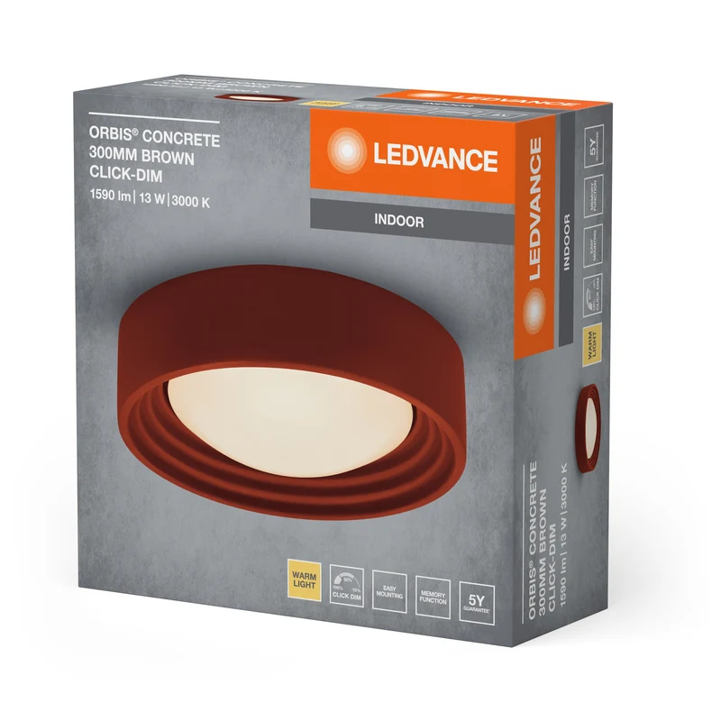 LEDVANCE ORBIS Plafonnier en béton 300mm 13W 800lm marron