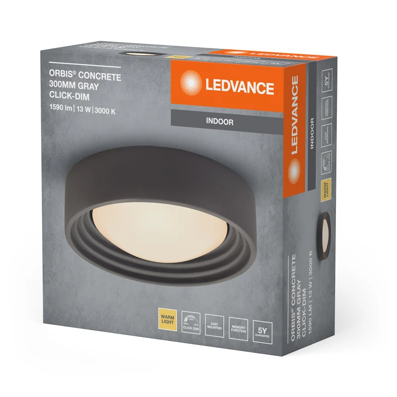 LEDVANCE ORBIS Plafonnier en béton 300mm 13W 800lm gris