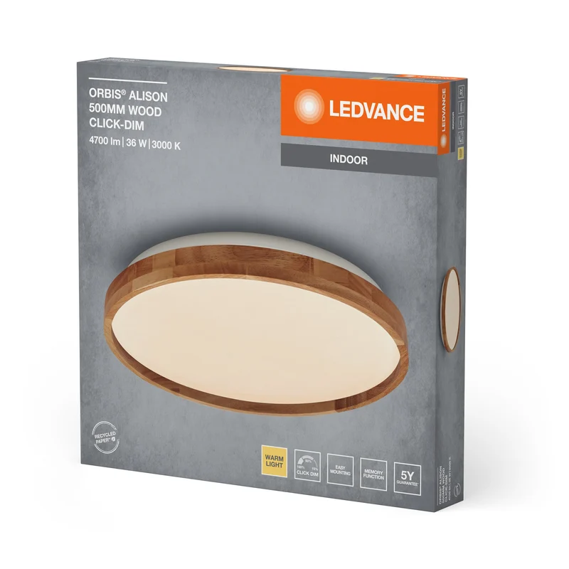 LEDVANCE ORBIS Alison plafonnier 36W dimmable Click-DIM 500mm décor bois