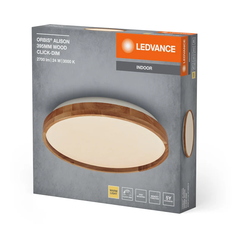 LEDVANCE ORBIS Alison plafonnier 24W dimmable Click-DIM 395mm décor bois