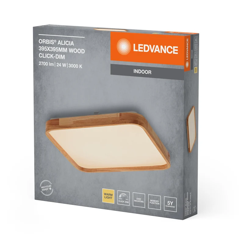 LEDVANCE ORBIS Alicia plafonnier dimmable Click-DIM 24W 395x395mm décor bois