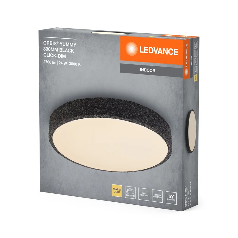 LEDVANCE ORBIS Yummy plafonnier 24W 390mm dimmable noir