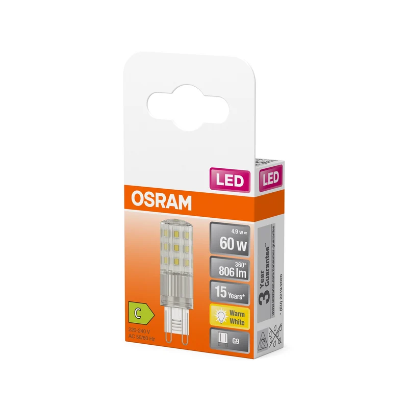 OSRAM lampe à broche LED PIN 4.9W, 806lm, G9, 2700K, blanc chaud