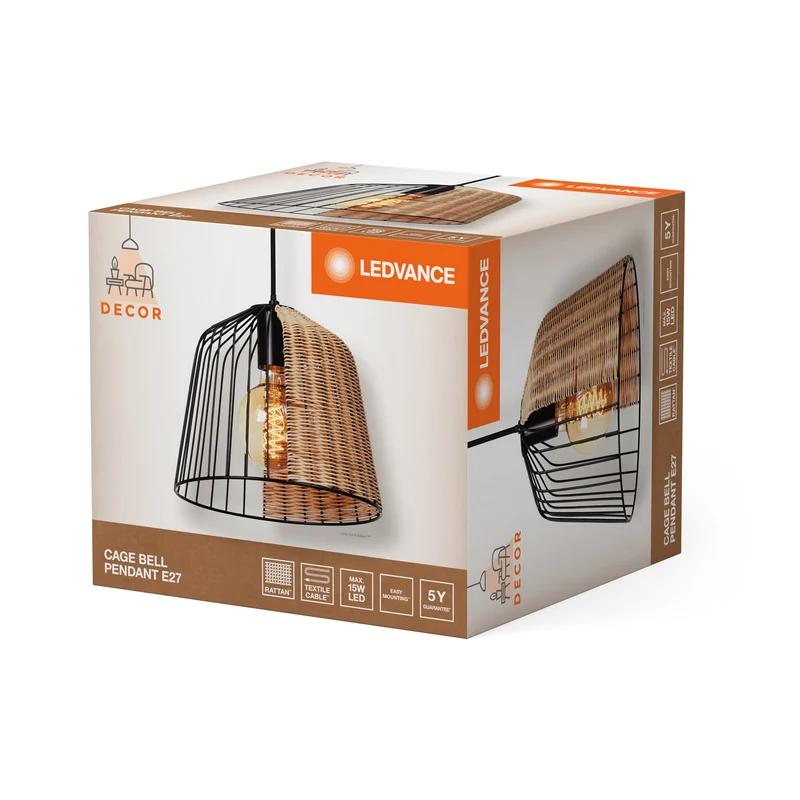 LEDVANCE DECOR Suspension Cage Bell, noir/marron, E27