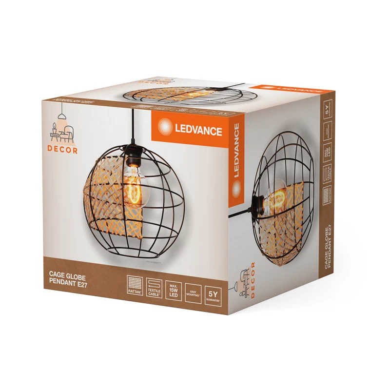 LEDVANCE DECOR Suspension Cage Globe, noir/marron, E27