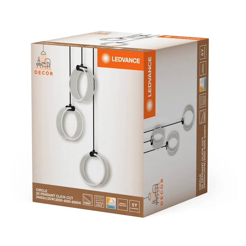 LEDVANCE DECOR Suspension Circulaire, 3 Suspensions, 20W, Click CCT Noir