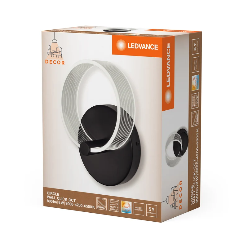 LEDVANCE DECOR Applique murale circulaire 8W Click CCT Noir
