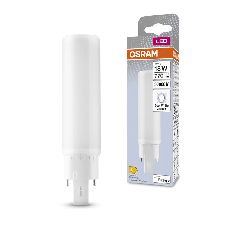 Lampe LED OSRAM DULUX LED D/E HF & AC MAINS 7W 840 G24Q-2, 770 lm, 4000 K, blanc froid