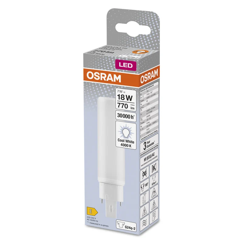 Lampe LED OSRAM DULUX LED D/E HF & AC MAINS 7W 840 G24Q-2, 770 lm, 4000 K, blanc froid