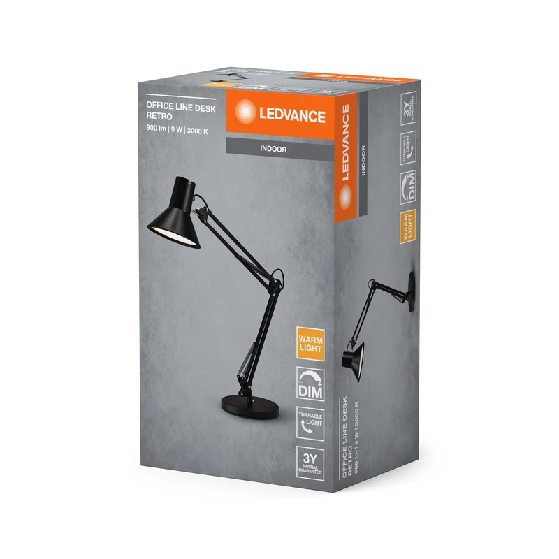 Lampe de bureau rétro LEDVANCE OFFICE LINE Desk 9W 830 Dimmable Noir, 393 lm, 3000 K, Blanc chaud