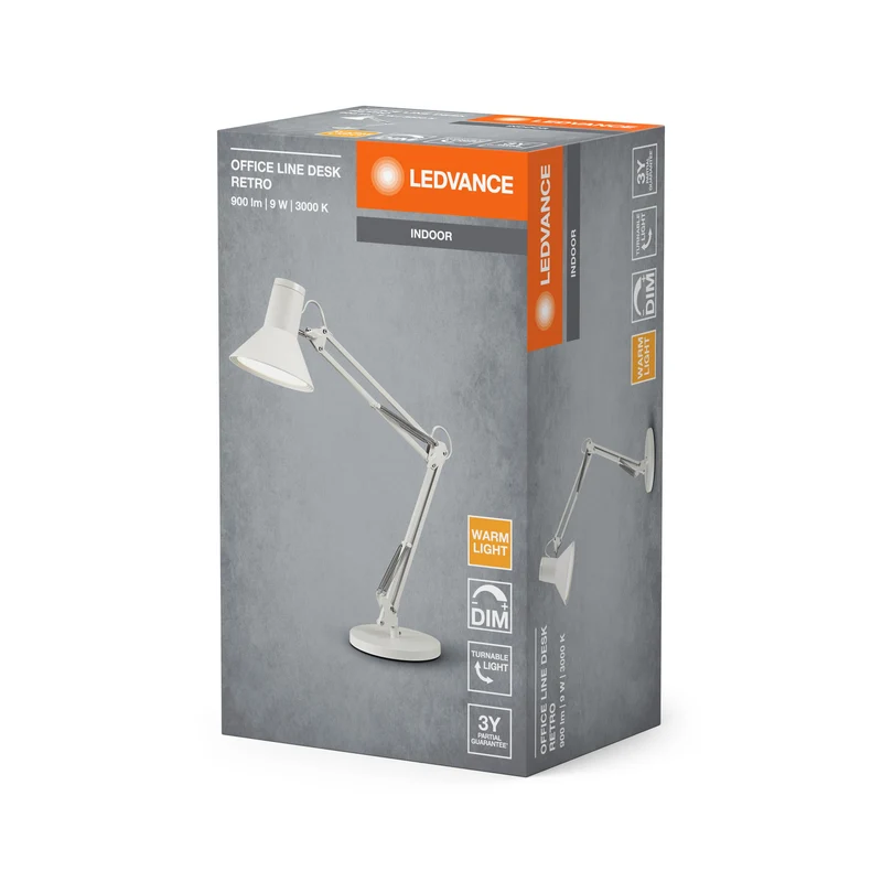 Lampe de bureau rétro LEDVANCE OFFICE LINE Desk 9W 830 Dimmable Blanc, 617 lm, 3000 K, Blanc chaud