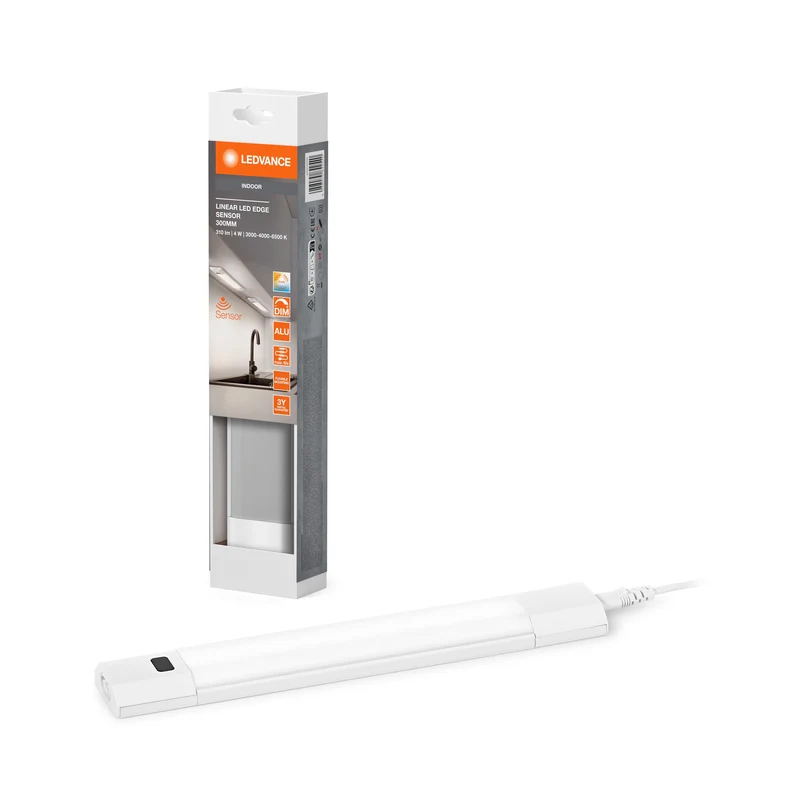 Spot sous meuble LEDVANCE LINEAR EDGE SENSOR 30cm CCT DIM Blanc, 290 lm, 3000…4000…6500 K, blanc chaud|blanc froid|lumière du jour