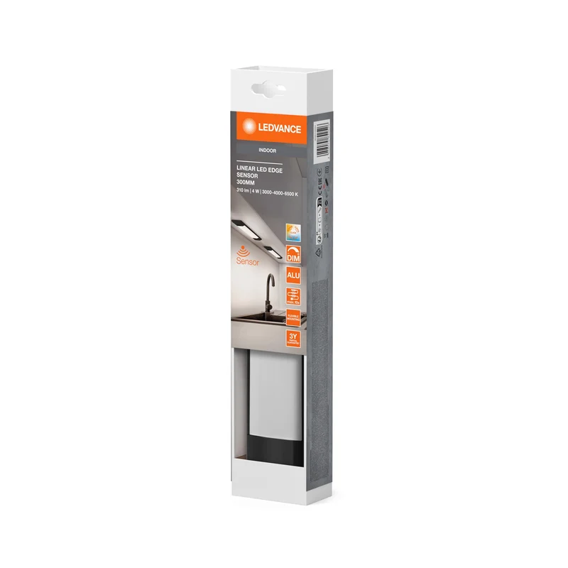 Spot sous meuble LEDVANCE LINEAR EDGE SENSOR 30cm CCT DIM Noir, 290 lm, 3000…4000…6500 K, blanc chaud|blanc froid|lumière du jour