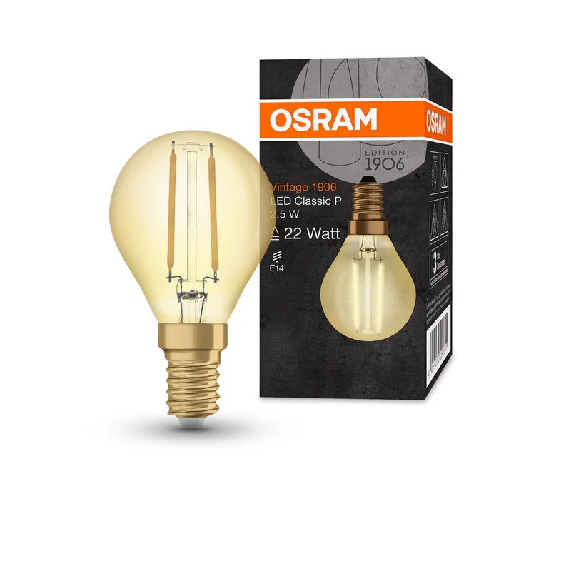 Lampe LED OSRAM VINTAGE 1906® LED CLASSIC P 2,5 W 824 Gold E14, 220 lm, 2400 K, lumière chaude et confortable