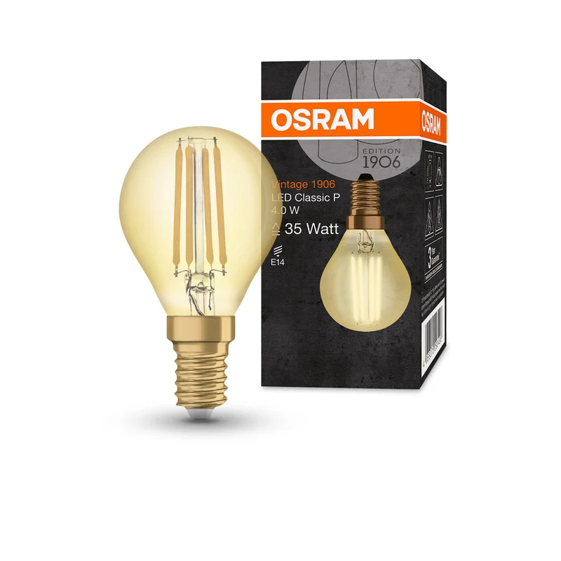Lampe LED OSRAM VINTAGE 1906® LED CLASSIC P 4W 824 Gold E14, 410 lm, 2400 K, Lumière chaude et confortable