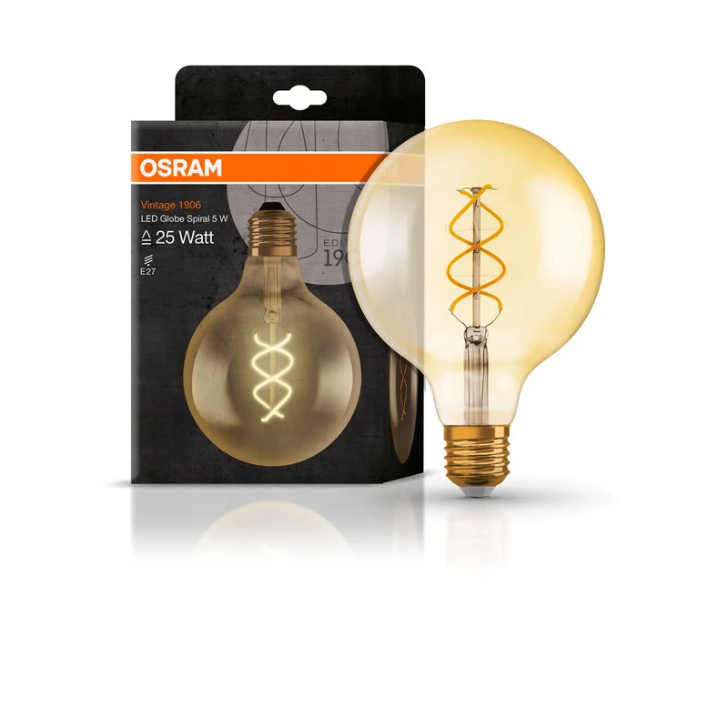 Lampe LED OSRAM VINTAGE 1906® LED CLASSIC GLOBE 4W 820 Gold E27 Culot doré, 300 lm, 2000 K, Lumière chaude et confortable