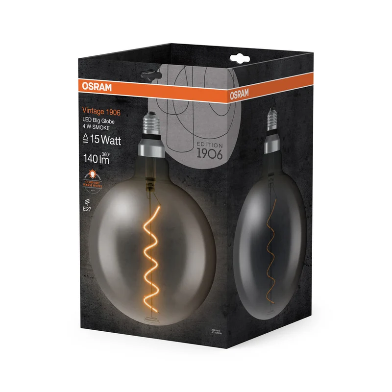 Lampe LED OSRAM VINTAGE 1906® LED CLASSIC GLOBE 4W 818 Fumée E27, 140 lm, 1800 K, Lumière Chaude et Confortable