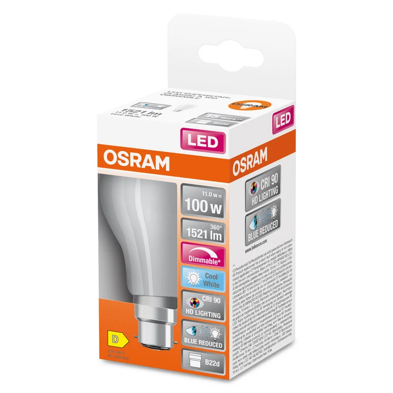 Lampe LED OSRAM LED SUPERSTAR PLUS CLASSIC A FILAMENT 11W 940 Frosted B22d, 1521 lm, 4000 K, blanc froid