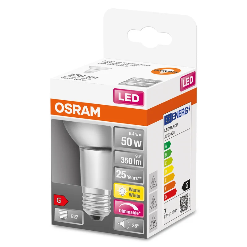 Lampe LED OSRAM LED SUPERSTAR PAR20 6,4W 927 E27, 350 lm, 2700 K, blanc chaud