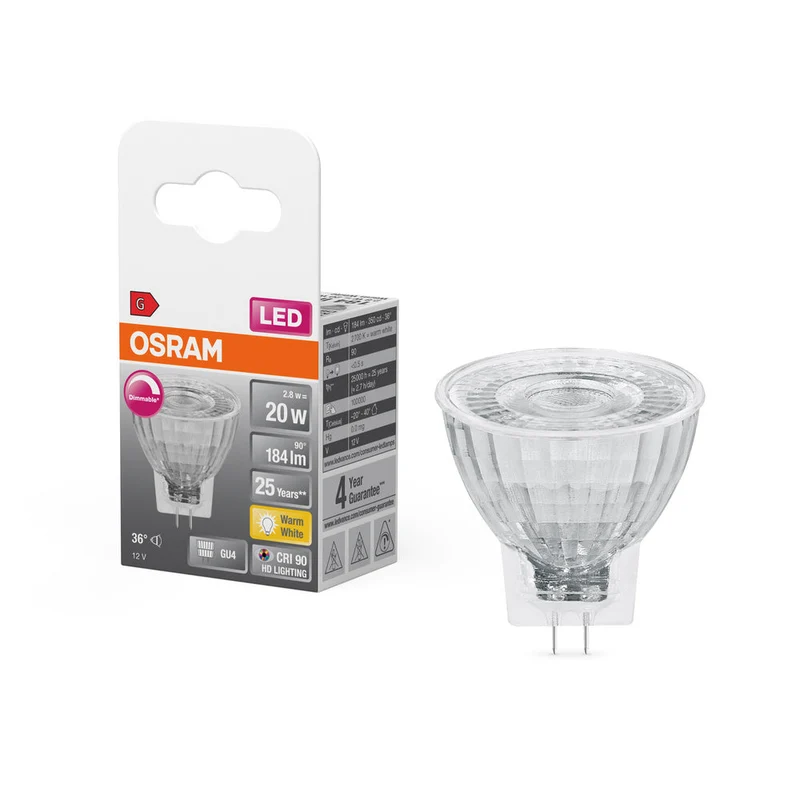 Lampe LED OSRAM SUPERSTAR MR11 12 V 2,8 W 927 GU4, 184 lm, 2700 K, blanc chaud