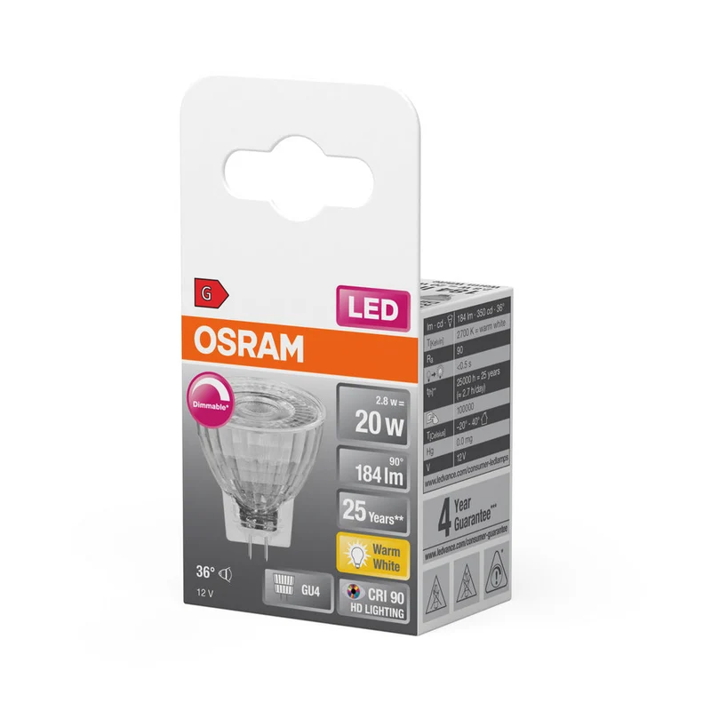 Lampe LED OSRAM SUPERSTAR MR11 12 V 2,8 W 927 GU4, 184 lm, 2700 K, blanc chaud