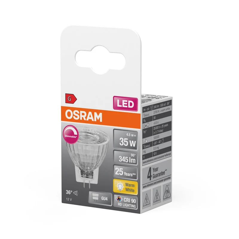 Lampe LED OSRAM SUPERSTAR MR11 12 V 4,5 W 927 GU4, 345 lm, 2700 K, blanc chaud