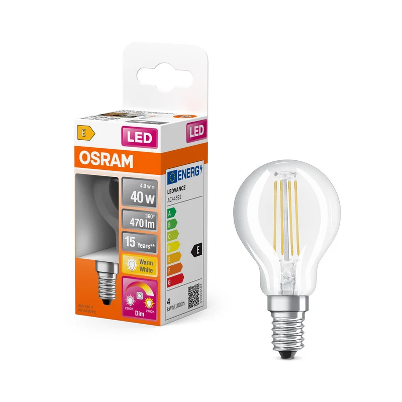 Lampe LED OSRAM SUPERSTAR CLASSIC P GLOWdim 4W 822…827 E14, 470 lm, 2200…2700 K, blanc chaud réglable