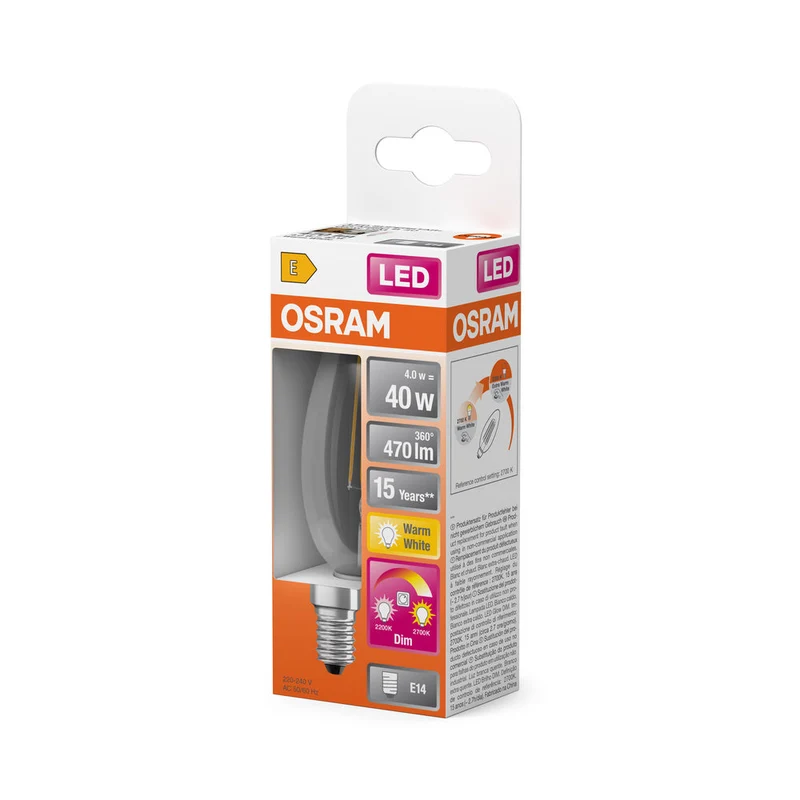 Lampe LED OSRAM SUPERSTAR CLASSIC B GLOWdim 4W 822…827 E14, 470 lm, 2200…2700 K, blanc chaud réglable