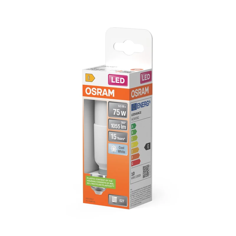 Lampe LED OSRAM LED STAR STICK 9,5W 840 Frosted E27, 1055 lm, 4000 K, blanc froid