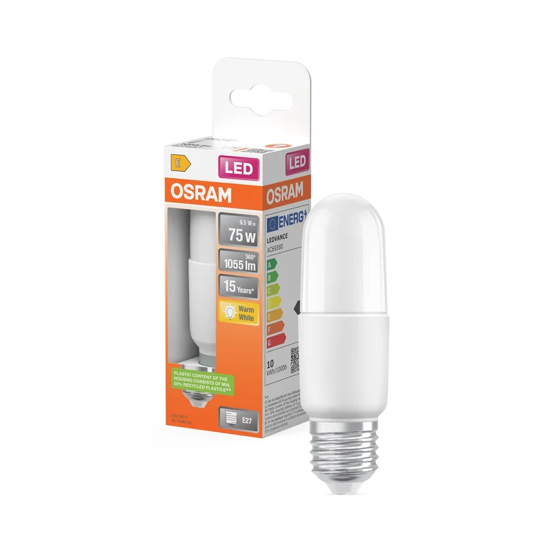 Lampe LED OSRAM LED STAR STICK 9,5W 827 Givrée E27, 1055 lm, 2700 K, blanc chaud