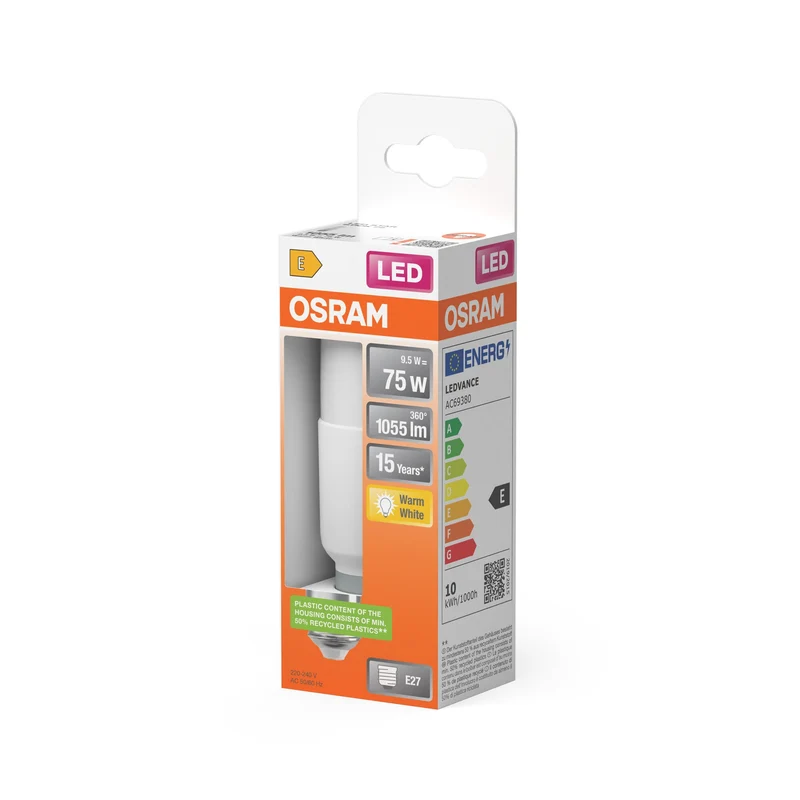 Lampe LED OSRAM LED STAR STICK 9,5W 827 Givrée E27, 1055 lm, 2700 K, blanc chaud