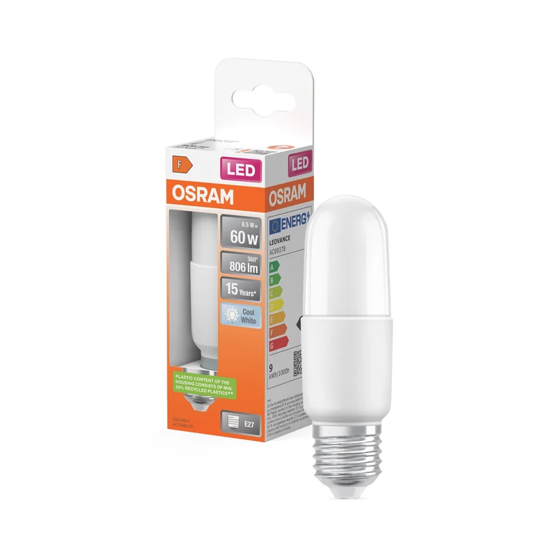 Lampe LED OSRAM LED STAR STICK 8,5W 840 Frosted E27, 806 lm, 4000 K, blanc froid