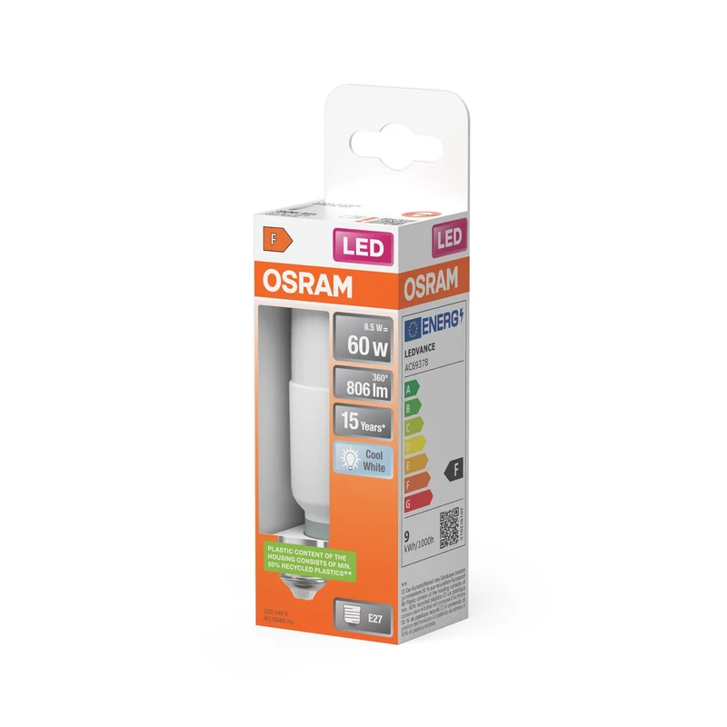 Lampe LED OSRAM LED STAR STICK 8,5W 840 Frosted E27, 806 lm, 4000 K, blanc froid