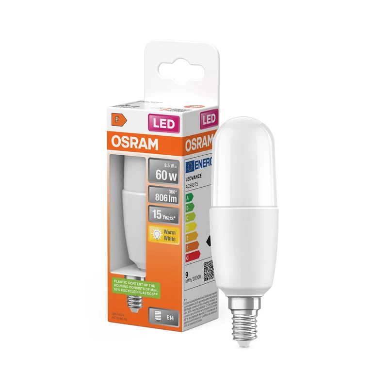 Lampe LED OSRAM LED STAR STICK 8,5W 827 Givrée E14, 806 lm, 2700 K, blanc chaud