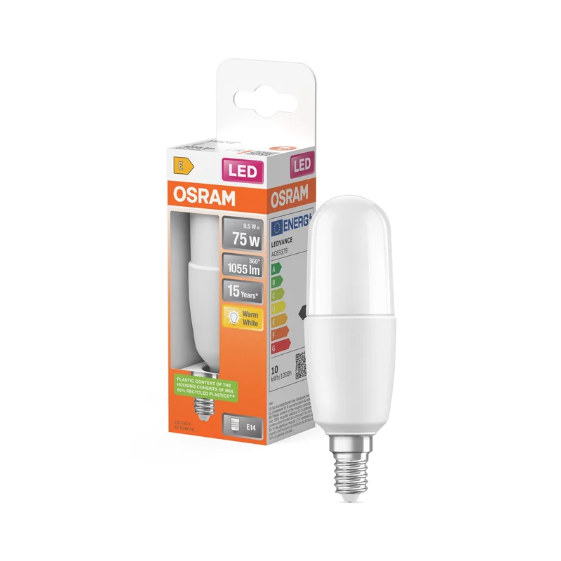 Lampe LED OSRAM LED STAR STICK 9,5W 827 Givrée E14, 1055 lm, 2700 K, blanc chaud